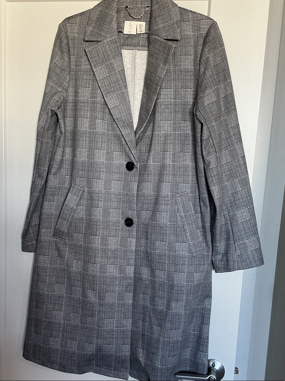 Joie Gray Plaid Single-Breasted Trench Coat
